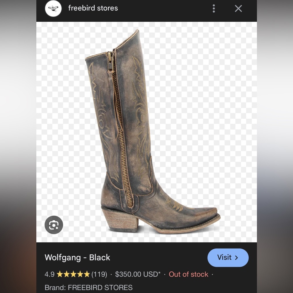 Freebird- Wolfgang size 9 Distressed Dark black Leather Western Knee Boots